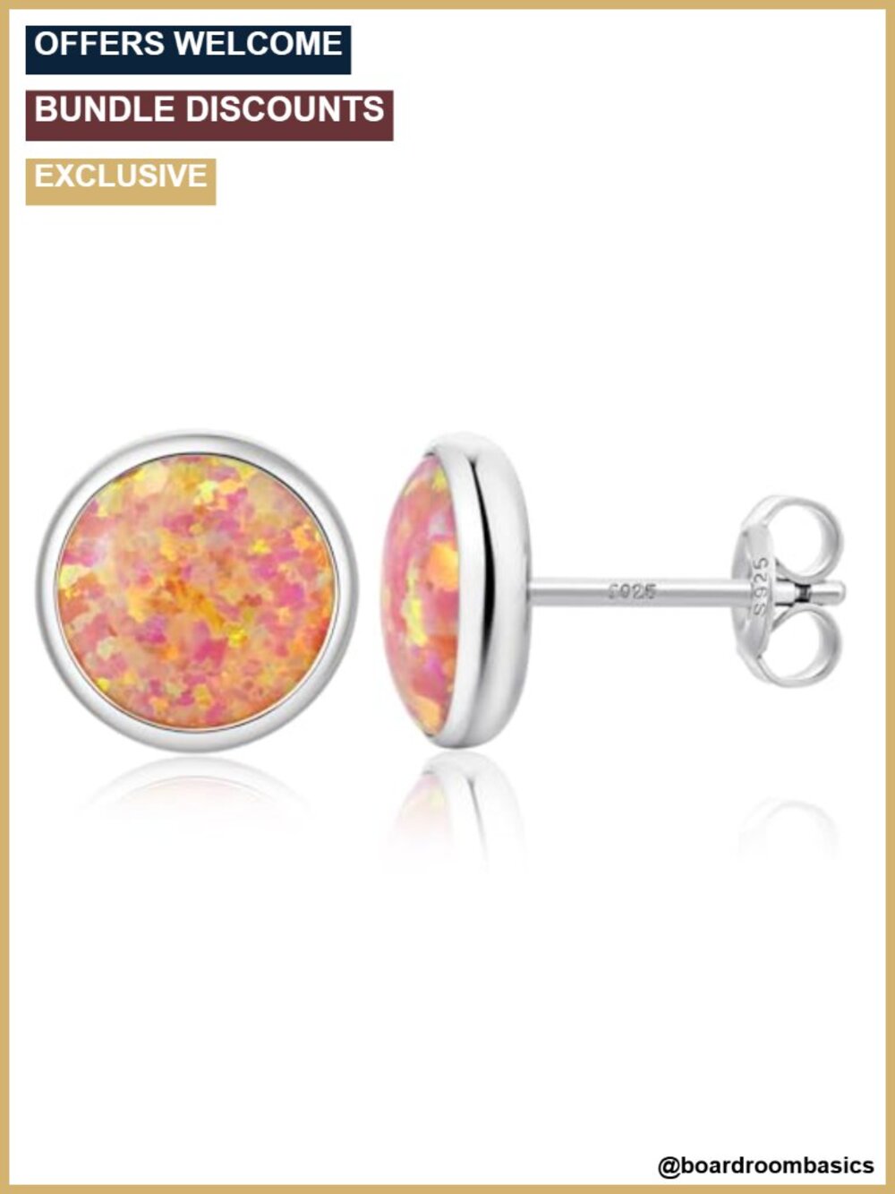925 Sterling Silver Created Opal Stud Earrings Hypoallergenic Bezel Set Gift